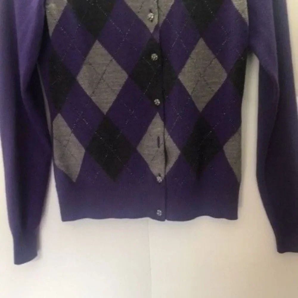New York & Company‎ Purple Argyle Button-Down Cardigan Sweater - Picture 3 of 11